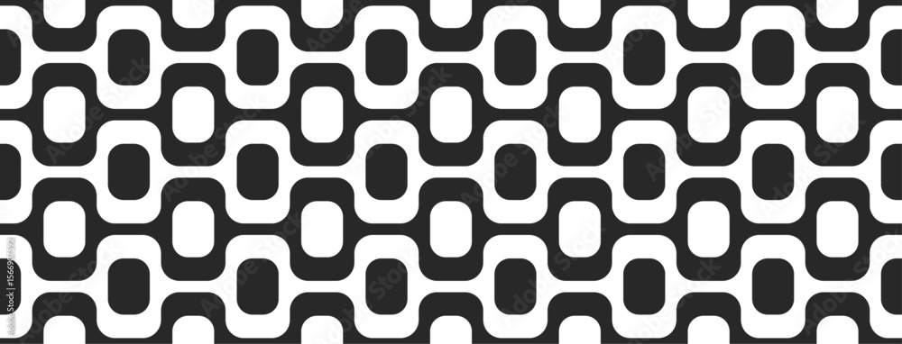 Ipanema beach sidewalk, black and white geometric artistic seamless pattern 