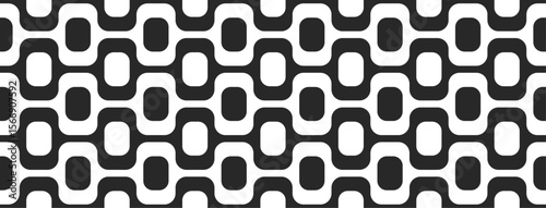 Ipanema beach sidewalk, black and white geometric artistic seamless pattern 