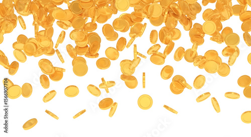 Falling Gold Coins Isolated on White Background | Wealth, Prosperity, Finance Concept for Promotions and Advertising