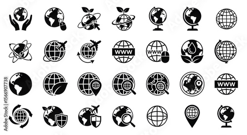 Earth Globe Icons Vector Set | Web, Travel, Ecology, and Business Communication Pictograms
