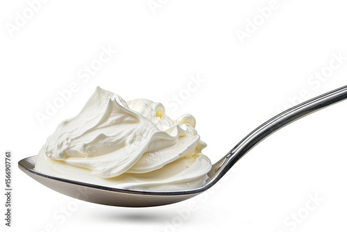 premium quality image of Sour cream in spoon isolated on white background with clipping path