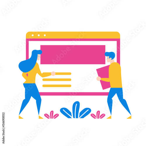 Two people collaborate on a website design project isolated on transparent background