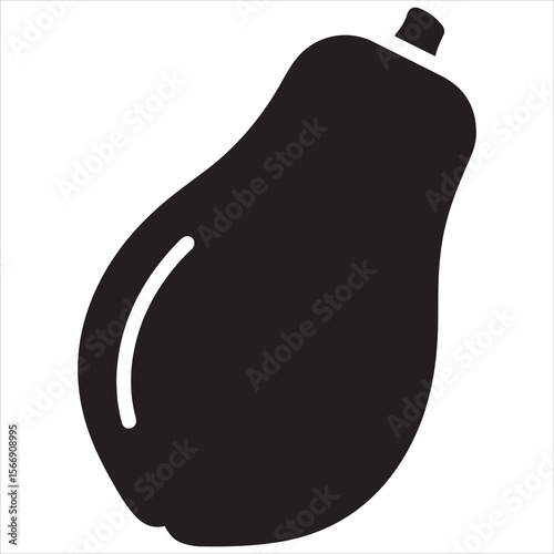 Simple black silhouette of a papaya fruit on a white background