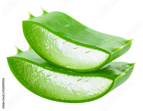 Fresh Aloe Vera Leaf Cut Open with Gel Oozing, isolated on a transparent background