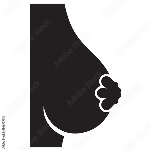 Stylized black silhouette of a female breast with nipple on white background