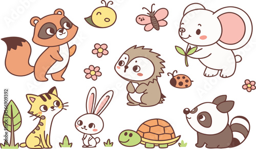 Funny cartoon vector illustration set of cute baby farm animals
