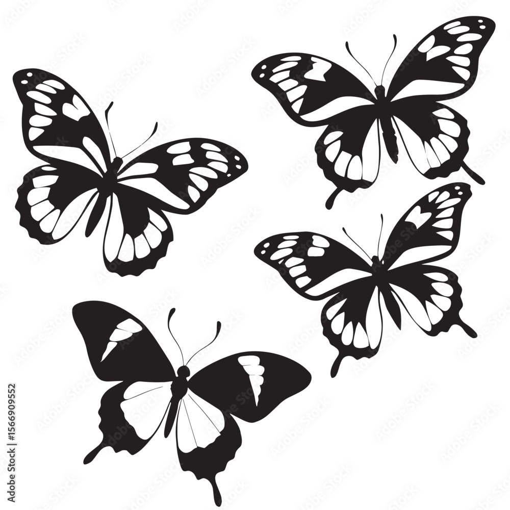 Obraz premium Black Butterfly Silhouettes Set