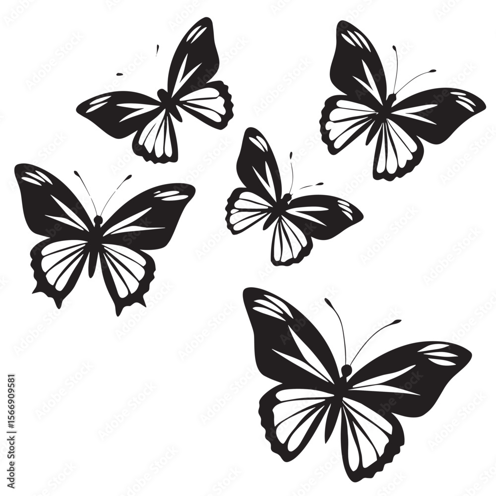 Obraz premium Black Butterfly Silhouettes Set