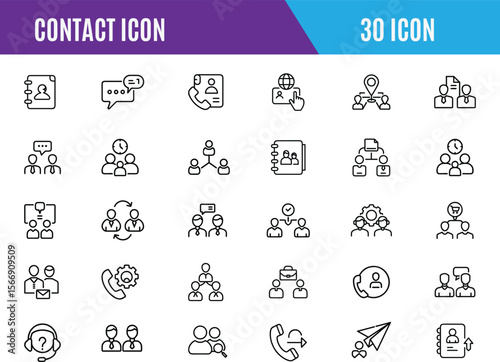 Contact icon set. Containing chat, support, message, phone, e-mail, address, customer service, call, website,Thin linear style icons. Minimalist editable stroke.