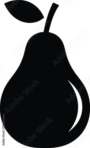 Pear fruit silhouette with curved body and single leaf for organic food icon