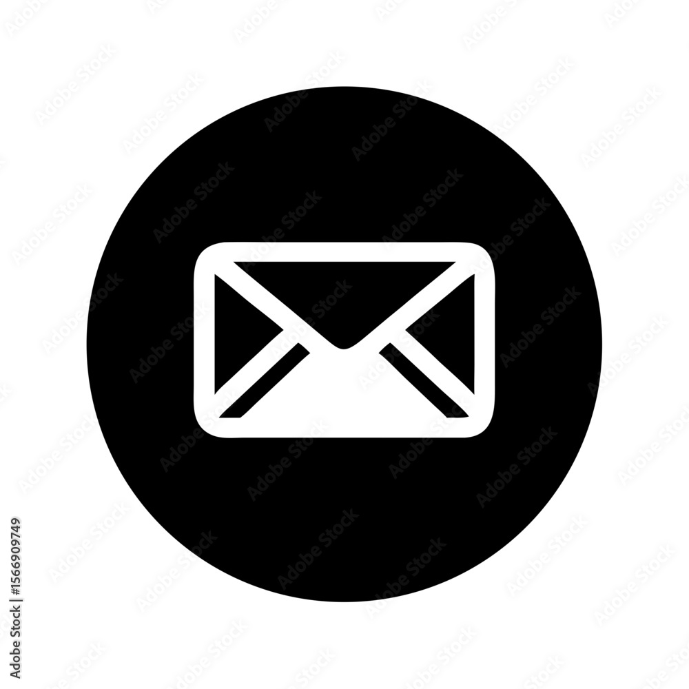 White Email Icon on Black Round Transparent Background – Flat Vector Symbol for Web, UI, and App Design


