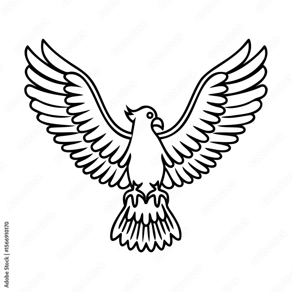 Obraz premium Black and white dove illustration with outstretched wings on white background