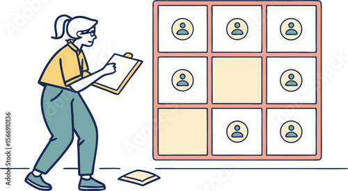Woman analyzing team member skills matrix for hr and resource management tasks