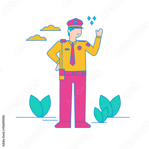 Friendly police officer in uniform giving a thumbs up isolated on transparent background