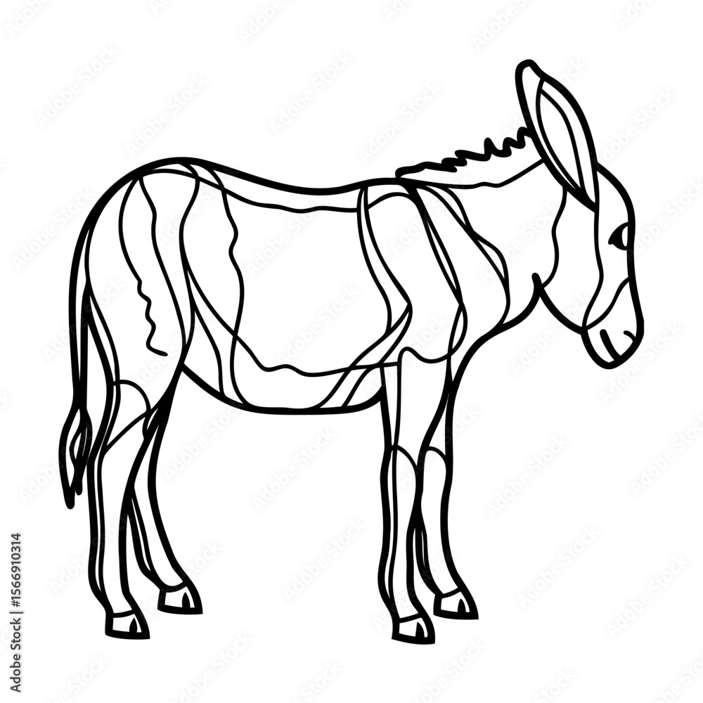 Obraz premium Black and white line art donkey illustration on white background