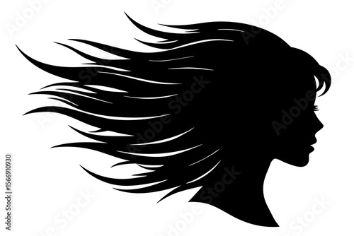Silhouette Profile of Woman with Flowing Hair Vector