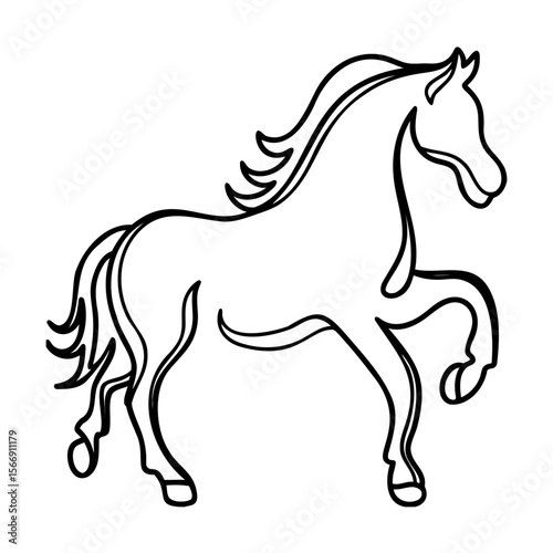 Black Outline Horse Illustration on White Background