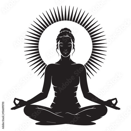 Silhouette of a woman in lotus position isolated on white background