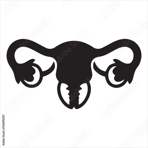 Stylized black silhouette of the female reproductive system