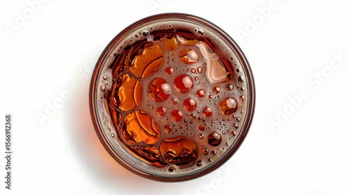 A close-up shot of a glass filled with fizzy soda
