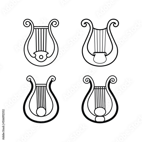 A set of ancient lyre line art musical instrument vector illustration