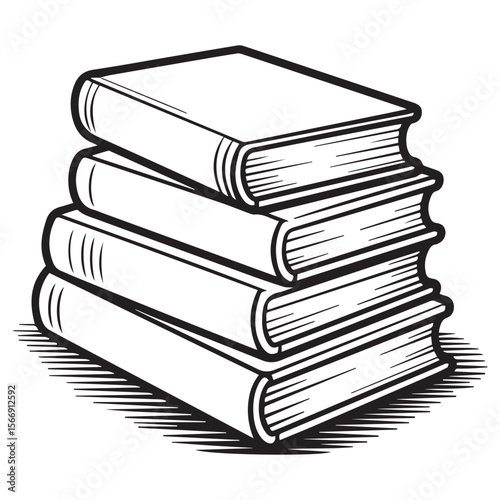 Stack of four books are isolated on white background in black and white