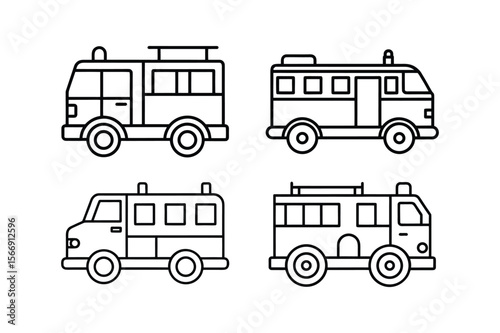 A set of firetruck icon line art vector illustration