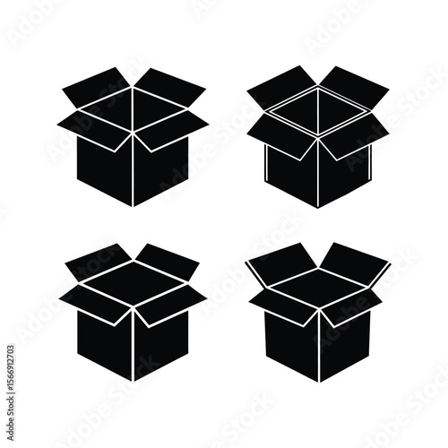 A set of open box silhouette vector art illustration