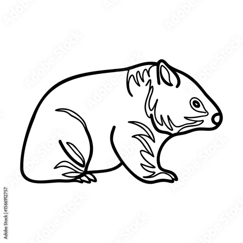 Black and white wombat outline illustration on white background