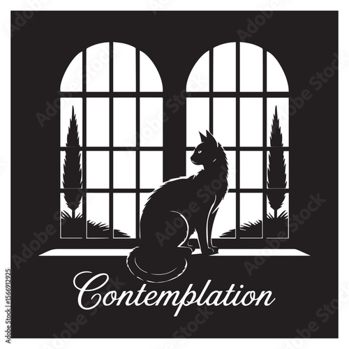 A black cat sits in contemplation by the window