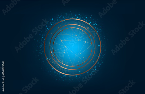 Abstract Digital Circles of Particles. Futuristic Circular Sound Wave. Big Data Visualization.
3D Virtual Space VR Cyberspace. Crypto Currency Blockchain Concept. Vector Illustration.