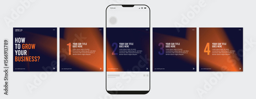 Business carousel post template for advertising, Set of carousel post for Instagram and LinkedIn, Editable social media carousel layout, template eps 10.	
