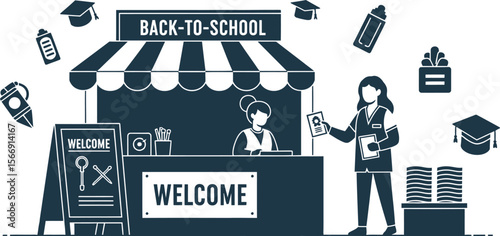 Back to school supplies fair event vector illustration for education sale