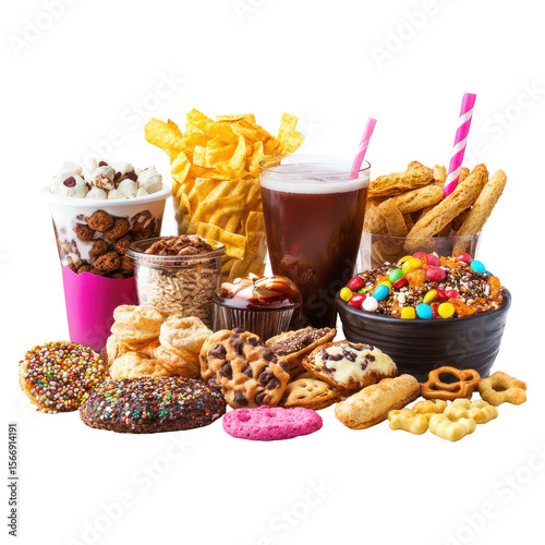 A Colorful Assortment of Snacks and Desserts for Celebrations and Gatherings on transparent background