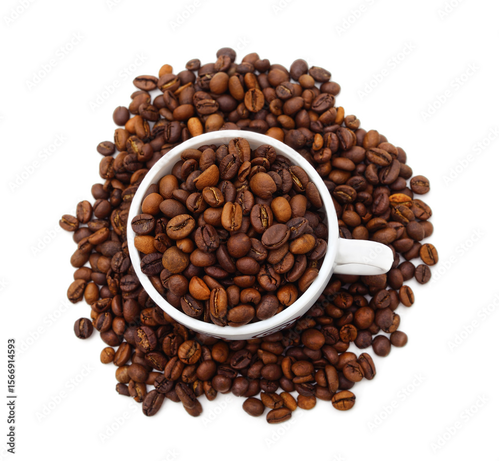 Coffee beans in a cup and nearby. Coffee beans in a cup and nearby.