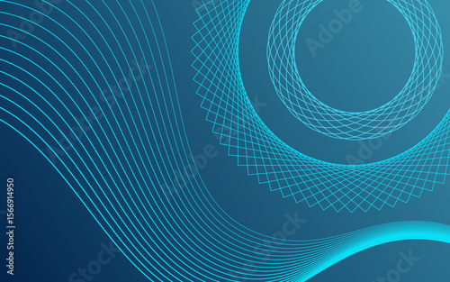 Abstract fractal circles background for global data concept, blue tones sphere lines wireframe, concept of science, technology, ai, energy waves vibration in space wallpaper