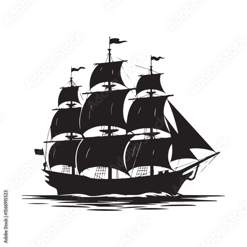 A majestic sailing ship is isolated on white background