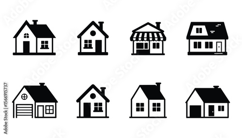 Home and Real Estate Icon Set - Minimalist House Building Symbols
