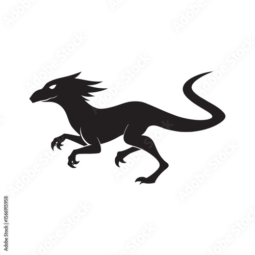 Fast Running Velociraptor Silhouette View