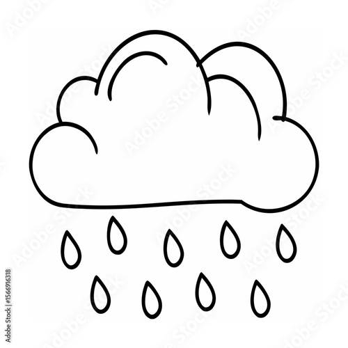 Black and white cloud with raindrops illustration on white background