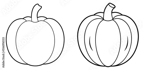 Pumpkin Coloring Book Page – Outline Line Art Autumn Vegetable Design for Kids and Adults