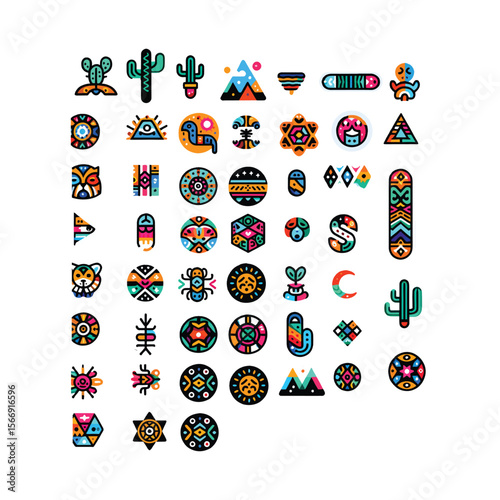 Collection of Colorful Mexican and Aztec Themed Icons
