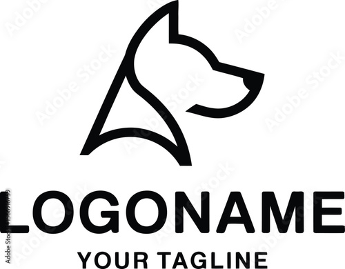 Pet Brand Identity — Minimalist Silhouette Logo Featuring Dog Head with Bold Nameplate and Customizable Tagline