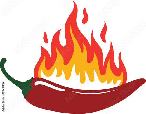 Spicy Chili Pepper with Flames Illustration