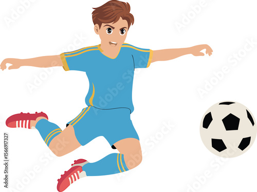Boy Kicking Soccer Ball Illustration