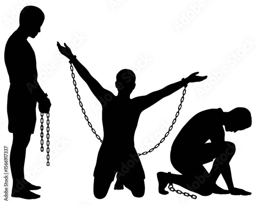 Silhouetted figures depicted with chains around them