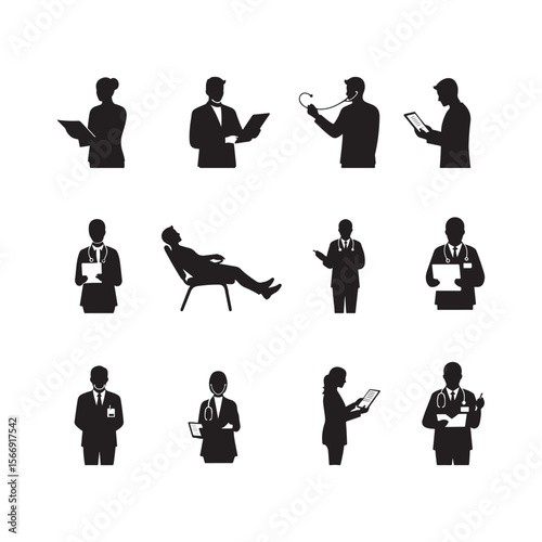 Silhouetted Medical Professionals in Various Poses