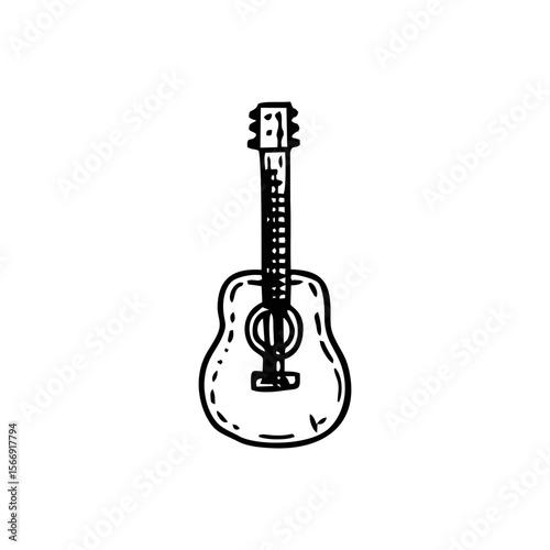 Hand-drawn acoustic guitar icon in bold black doodle style on transparent background, ideal for music education visuals, festival flyers, or folk music branding