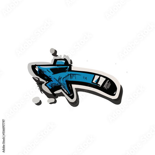 Blue street art graffiti arrow in urban doodle style with spray paint texture, ideal for youth-focused branding, underground culture design, and modern poster graphics