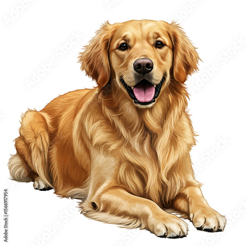 Golden Retriever Illustration Graceful Pose Soft Smile Radiant Light